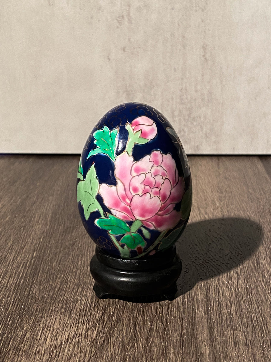 Chinese Porcelain Gold Painted Cloisonne Egg in Navy Blue (Vintage)