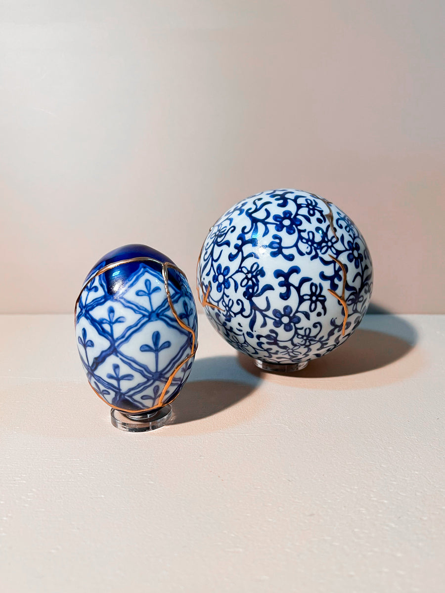 Kintsugi Blue & White Porcelain Egg