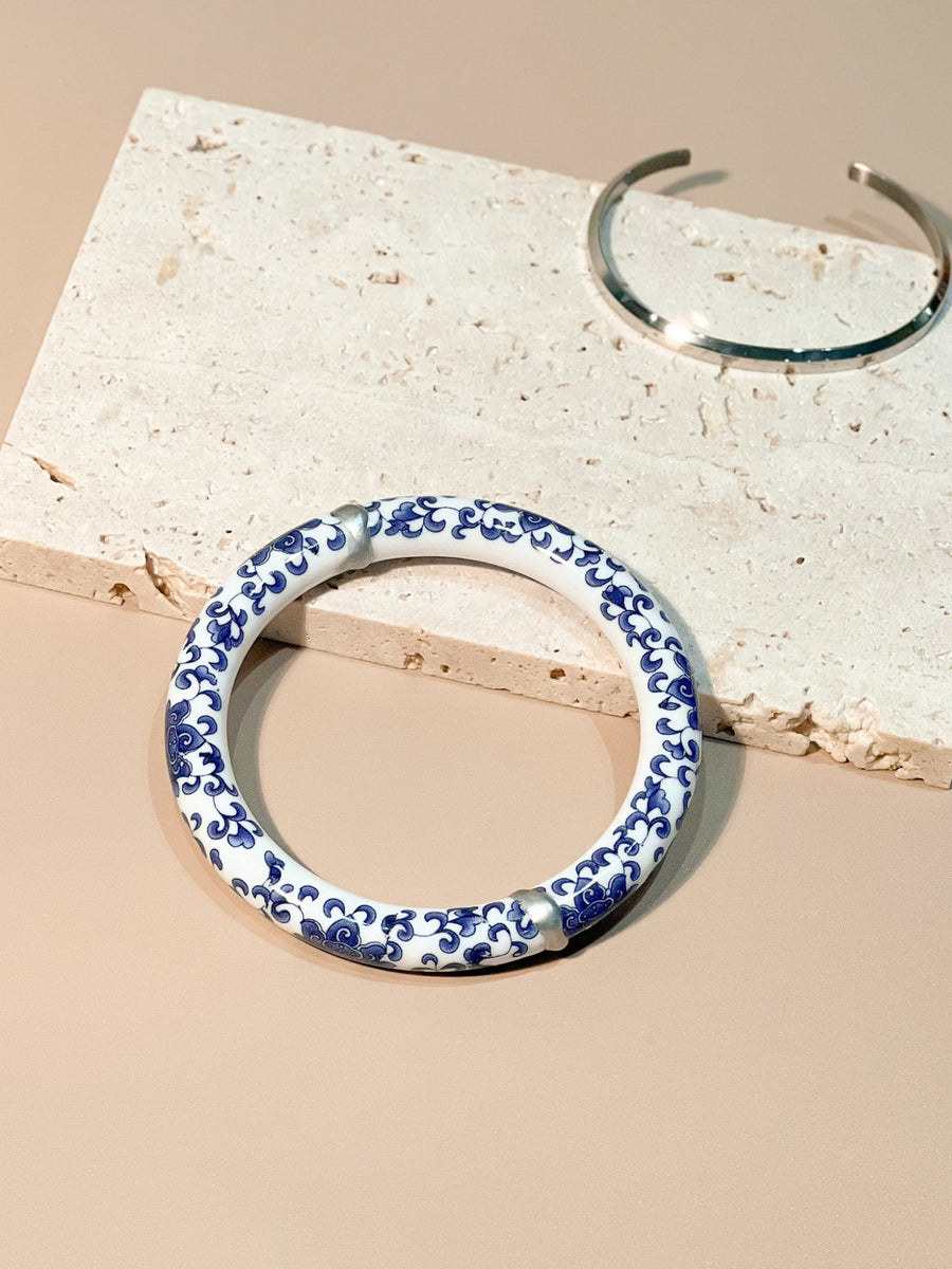Porcelain Kintsugi Bangle in Silver
